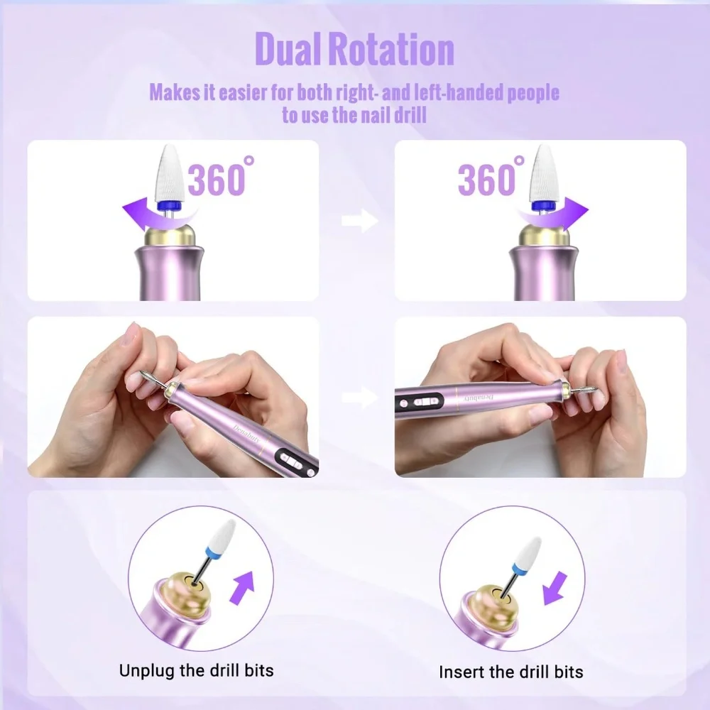 Violet Rechargeable Cordless Electric Nail Drill Set